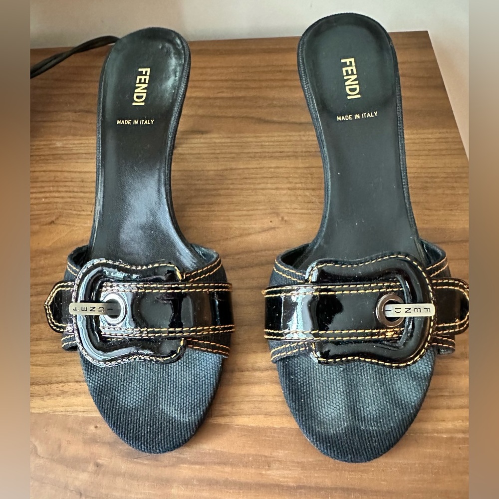 FENDI black patent leather mules 38.5